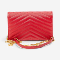 Yves Saint Laurent Red Calf Leather Envelope Chain Wallet ABA2245
