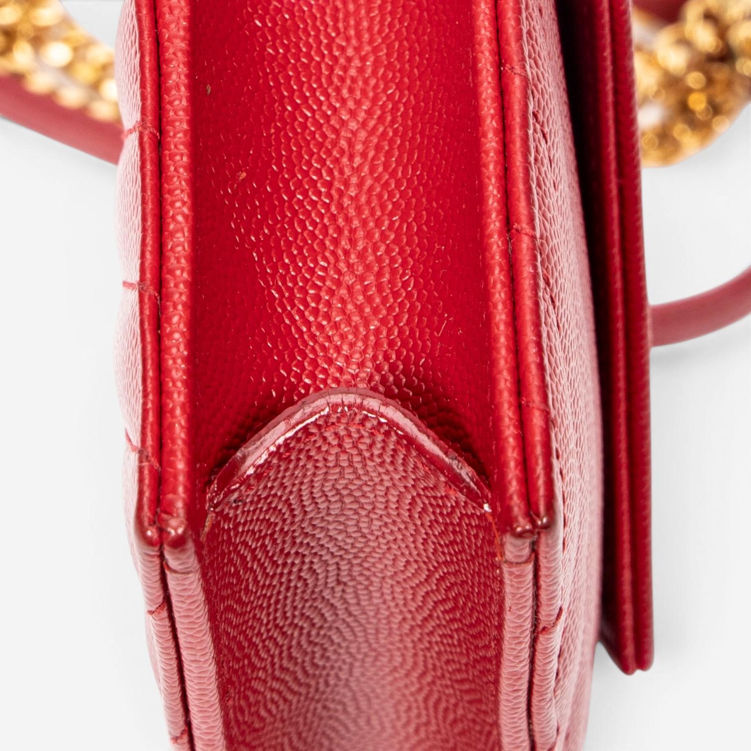 Yves Saint Laurent Red Calf Leather Envelope Chain Wallet ABA2245