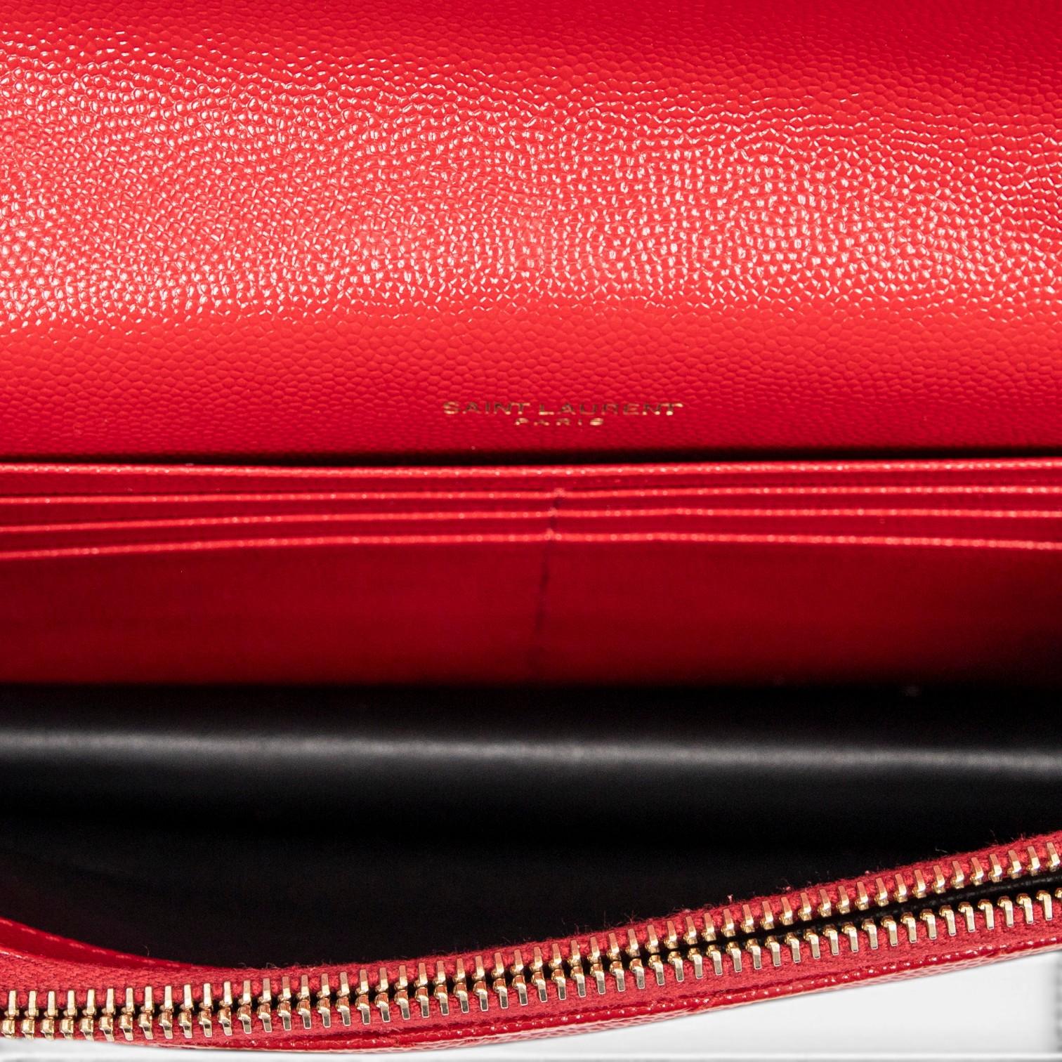 Yves Saint Laurent Red Calf Leather Envelope Chain Wallet ABA2245