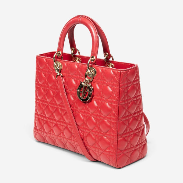 Dior Lady Dior Red Calf Leather Large Zip Shoulder Bag ABA4735