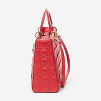 Dior Lady Dior Red Calf Leather Large Zip Shoulder Bag ABA4735