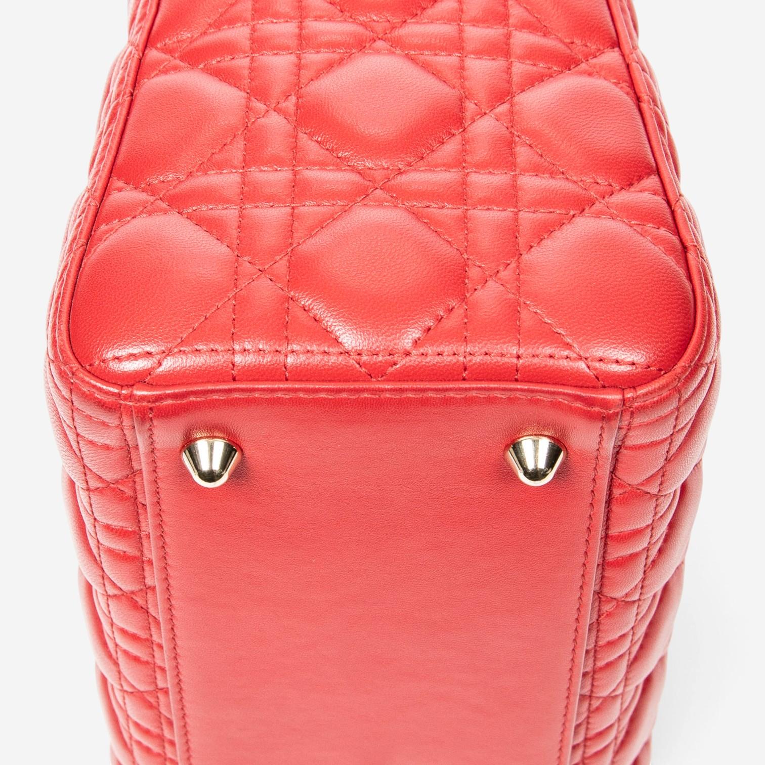 Dior Lady Dior Red Calf Leather Large Zip Shoulder Bag ABA4735