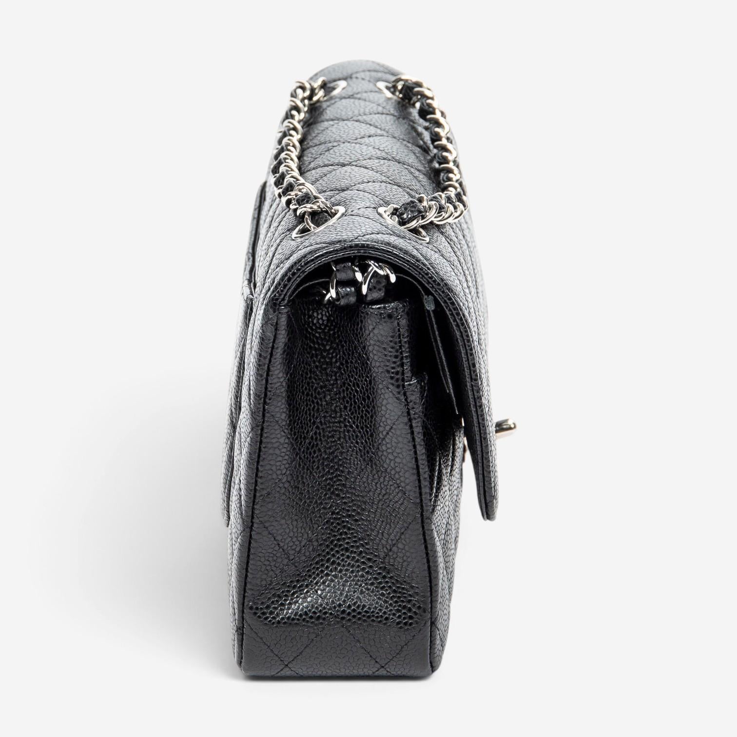 Chanel Classic Black Calf Leather Double Flap Bag ABA7684