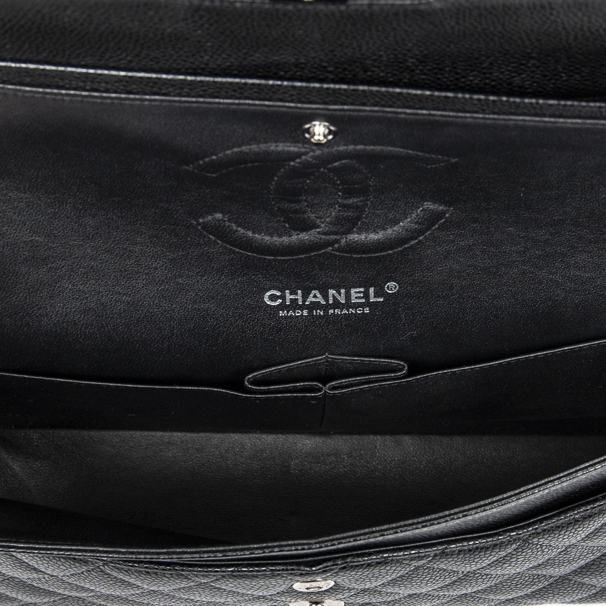 Chanel Classic Black Calf Leather Double Flap Bag ABA7684
