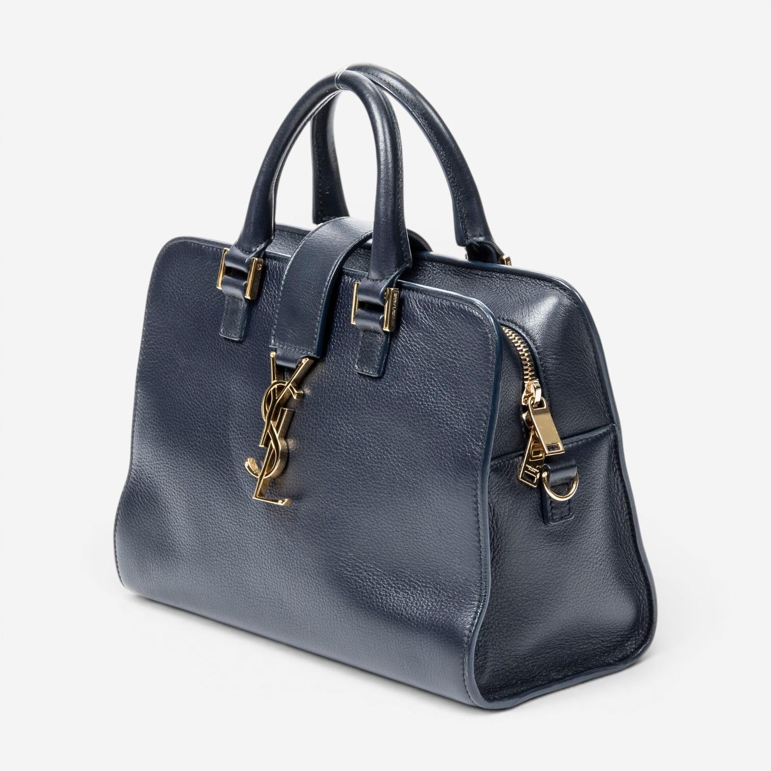 Yves Saint Laurent Monogram Cabas Baby Navy Calfskin Leather Tote Bag ABB2034