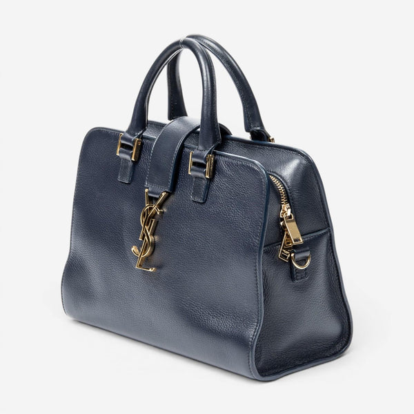 Yves Saint Laurent Monogram Cabas Baby Navy Calfskin Leather Tote Bag ABB2034