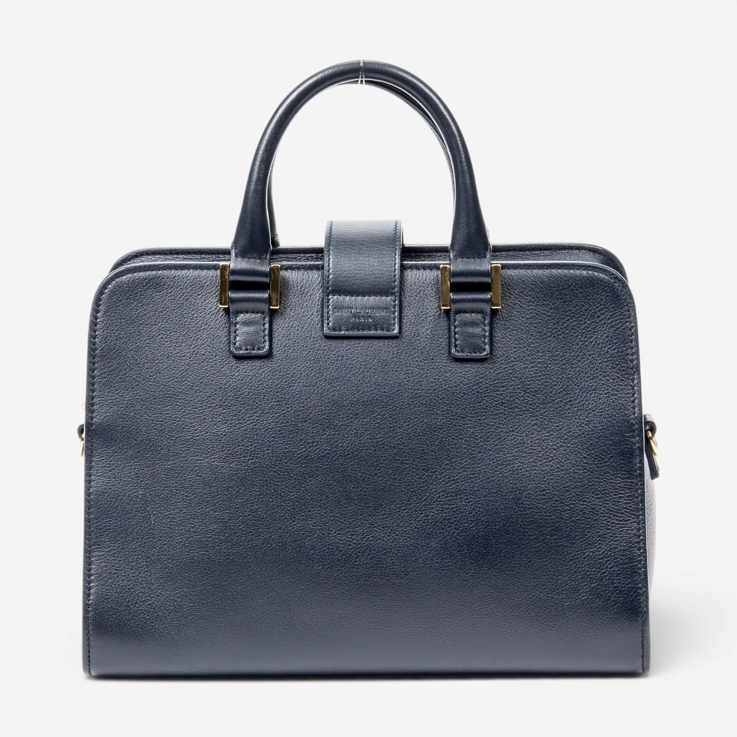 Yves Saint Laurent Monogram Cabas Baby Navy Calfskin Leather Tote Bag ABB2034