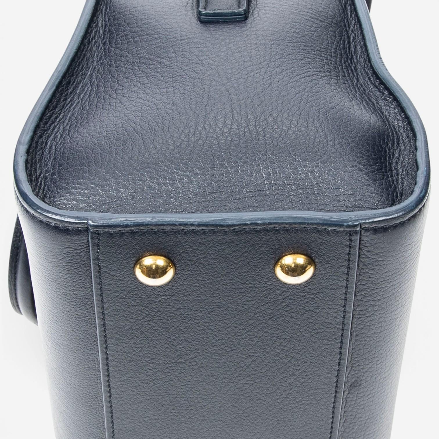 Yves Saint Laurent Monogram Cabas Baby Navy Calfskin Leather Tote Bag ABB2034