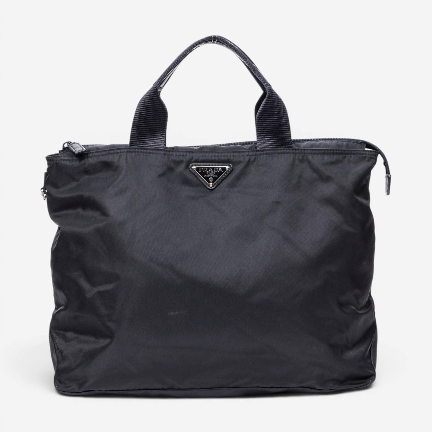 Prada Convertible Square Zip Navy Nylon Canvas Tote Bag ABB5261