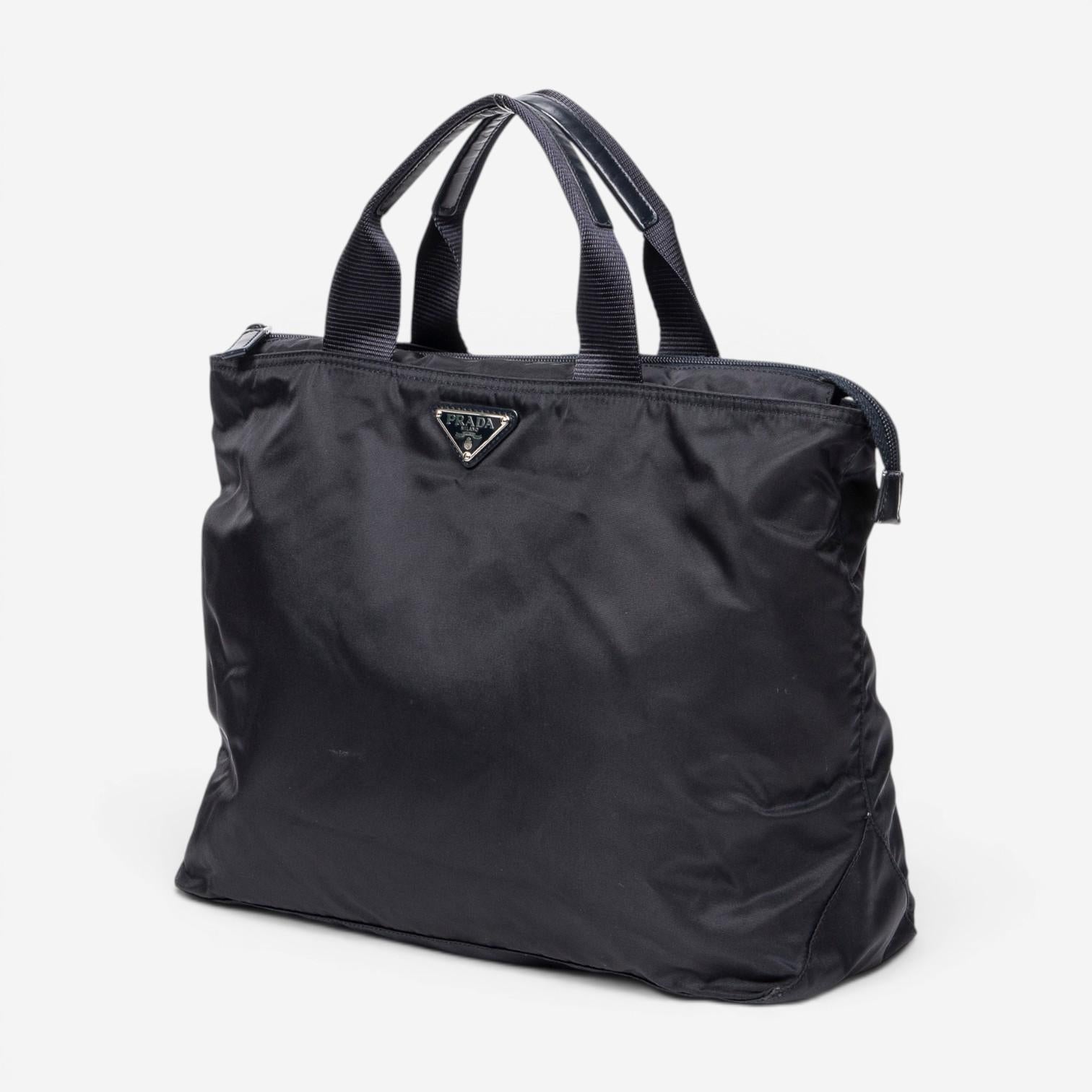 Prada Convertible Square Zip Navy Nylon Canvas Tote Bag ABB5261