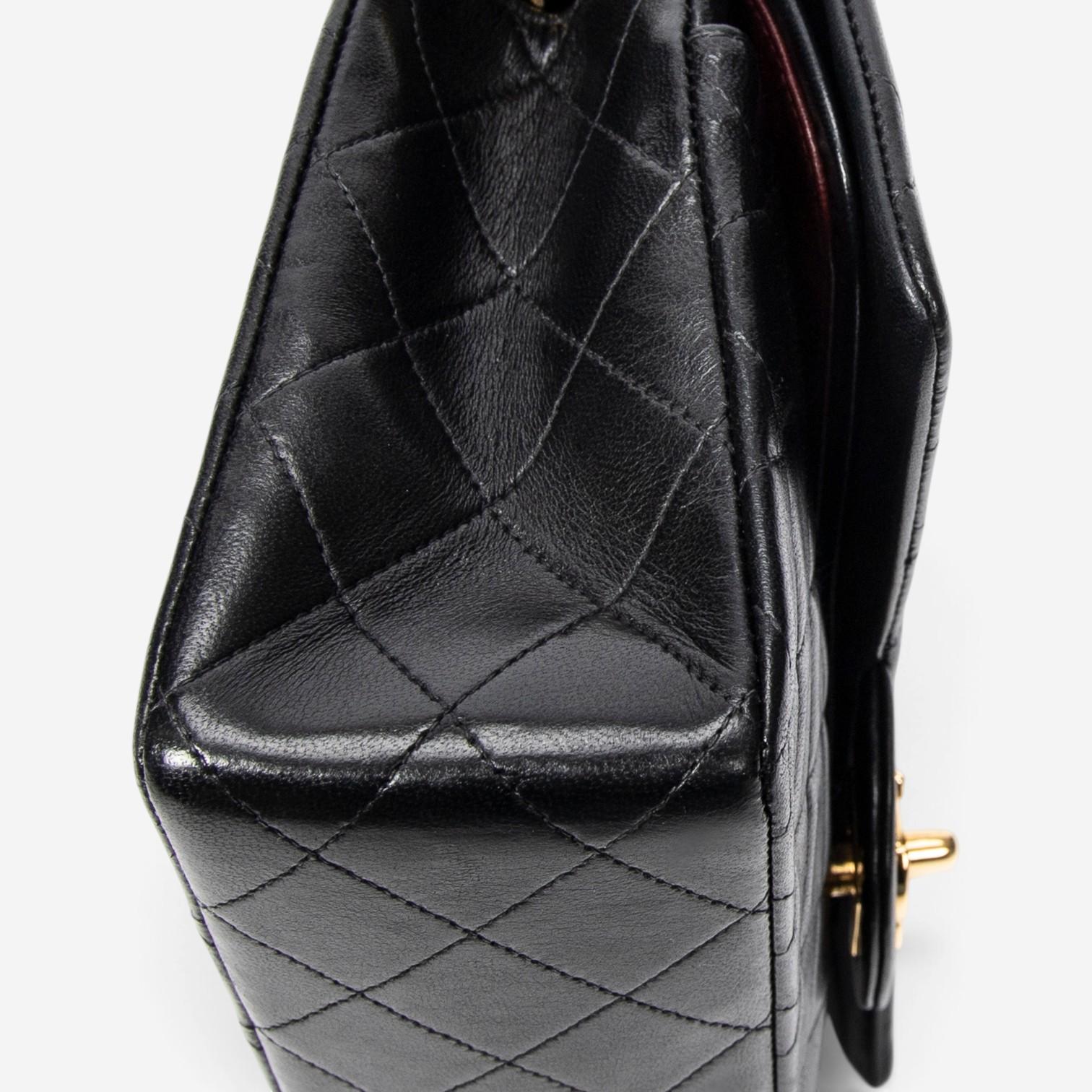 Chanel Classic Black Quilted Lambskin Leather Double Flap Bag ABC0076
