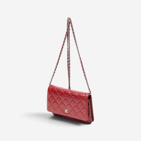 Chanel Classic Red Lambskin Leather Chain Wallet ABC0744