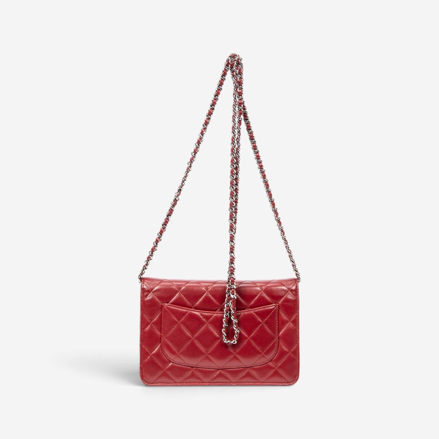 Chanel Classic Red Lambskin Leather Chain Wallet ABC0744