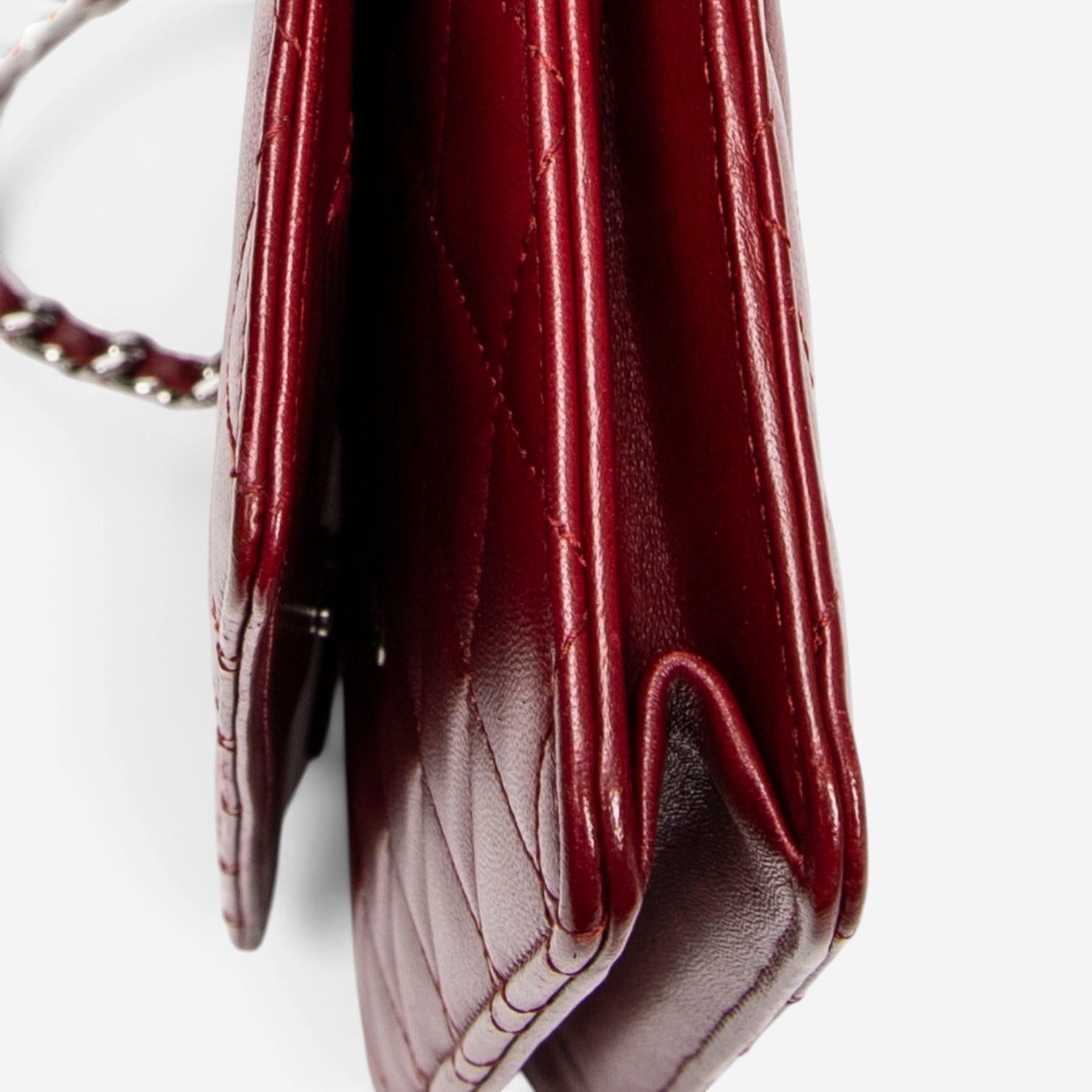 Chanel Classic Red Lambskin Leather Chain Wallet ABC0744