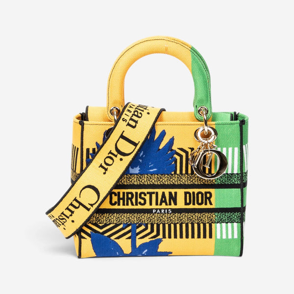 Dior Lady D-Lite Yellow & Green Embroidered Canvas Medium Bag ABC1290
