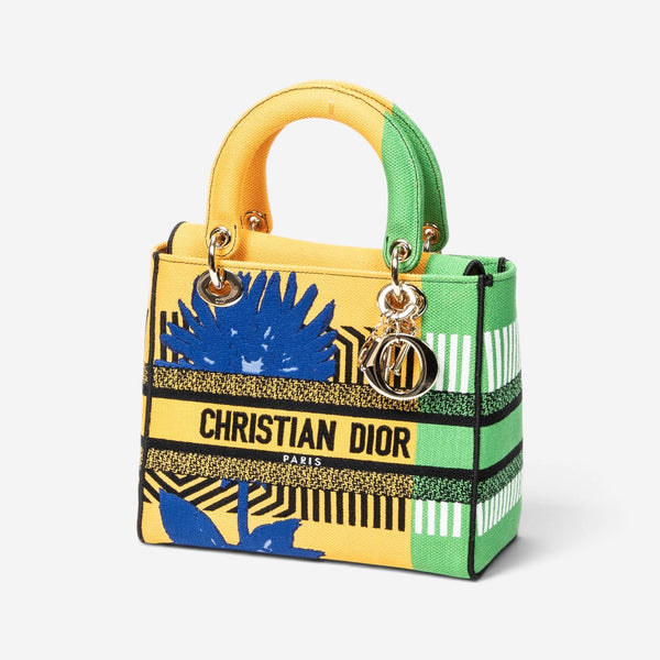 Dior Lady D-Lite Yellow & Green Embroidered Canvas Medium Bag ABC1290