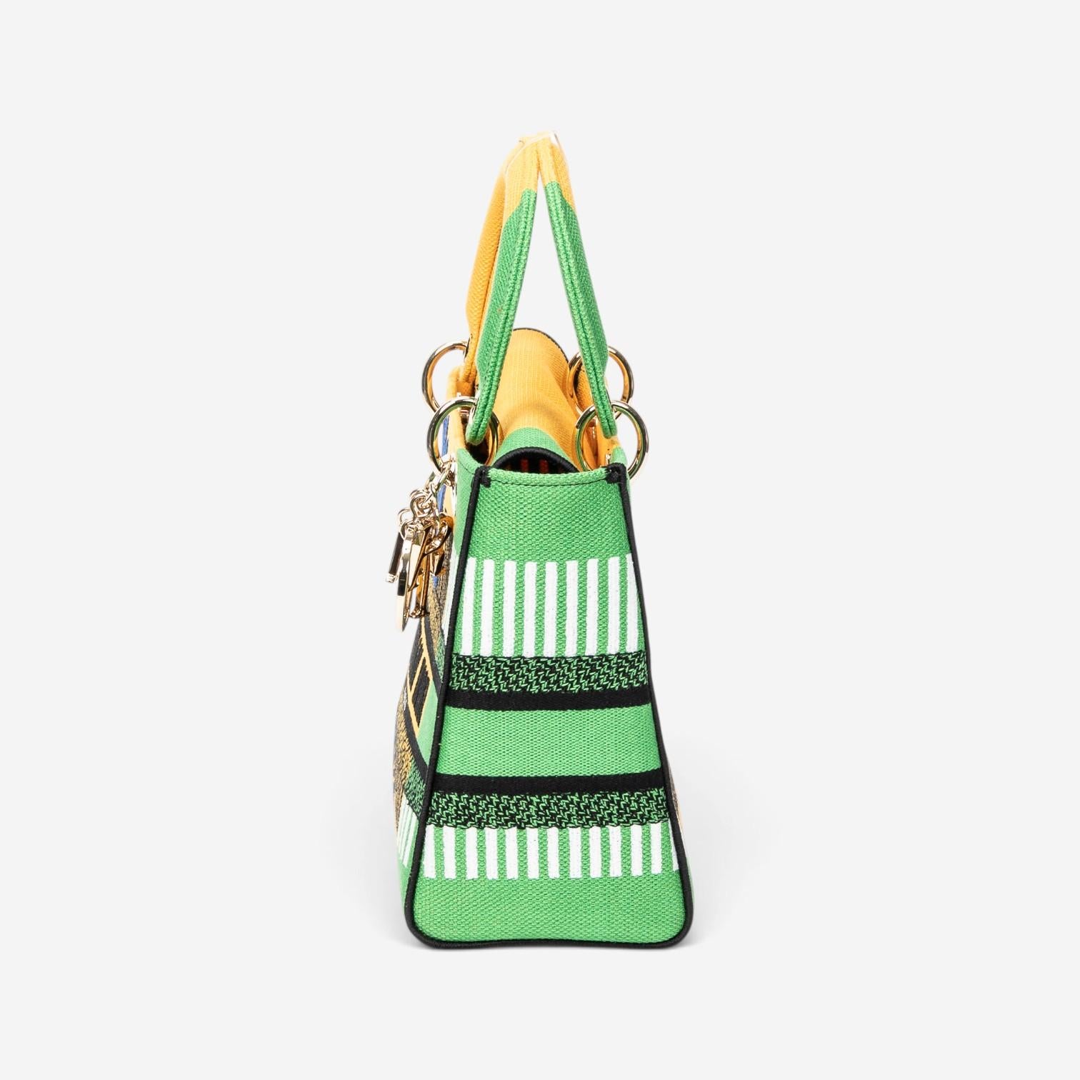 Dior Lady D-Lite Yellow & Green Embroidered Canvas Medium Bag ABC1290