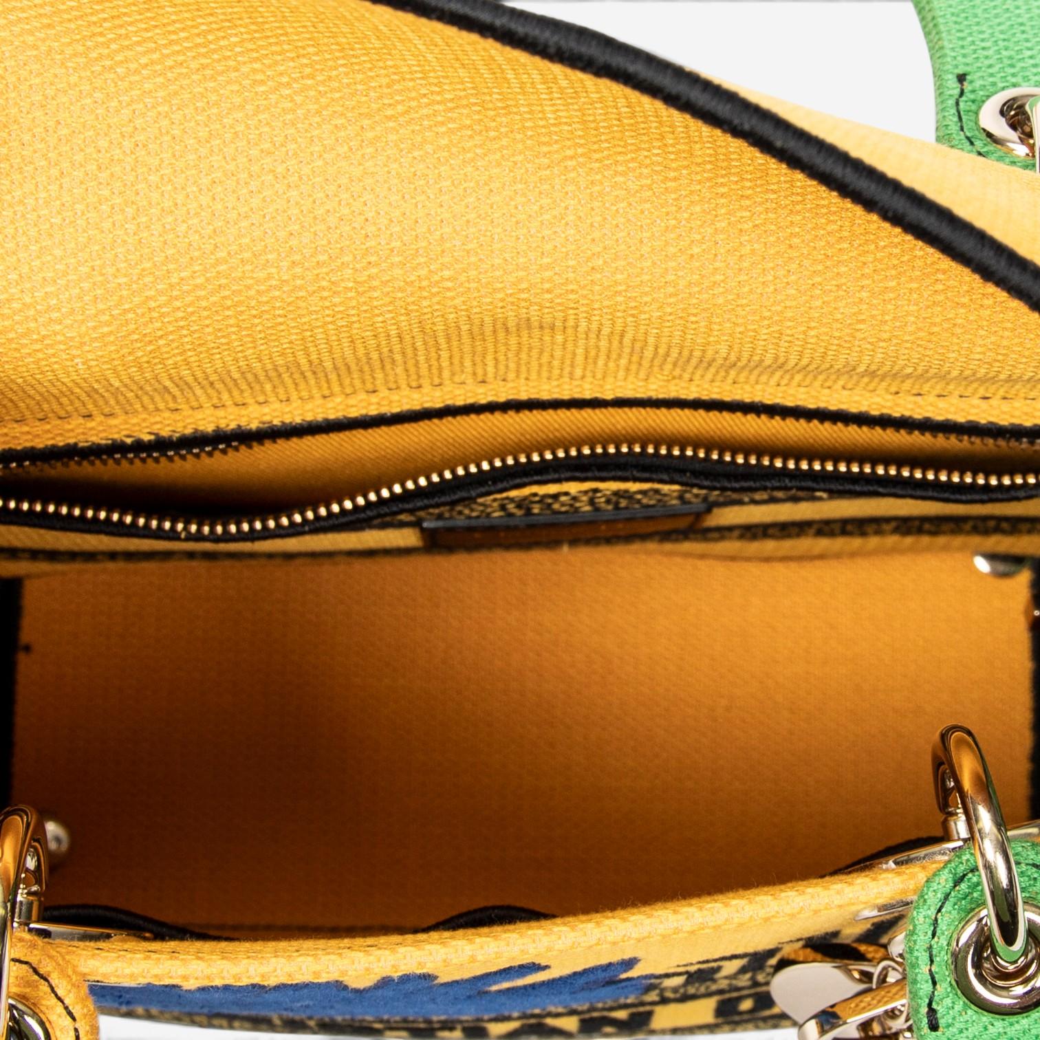Dior Lady D-Lite Yellow & Green Embroidered Canvas Medium Bag ABC1290