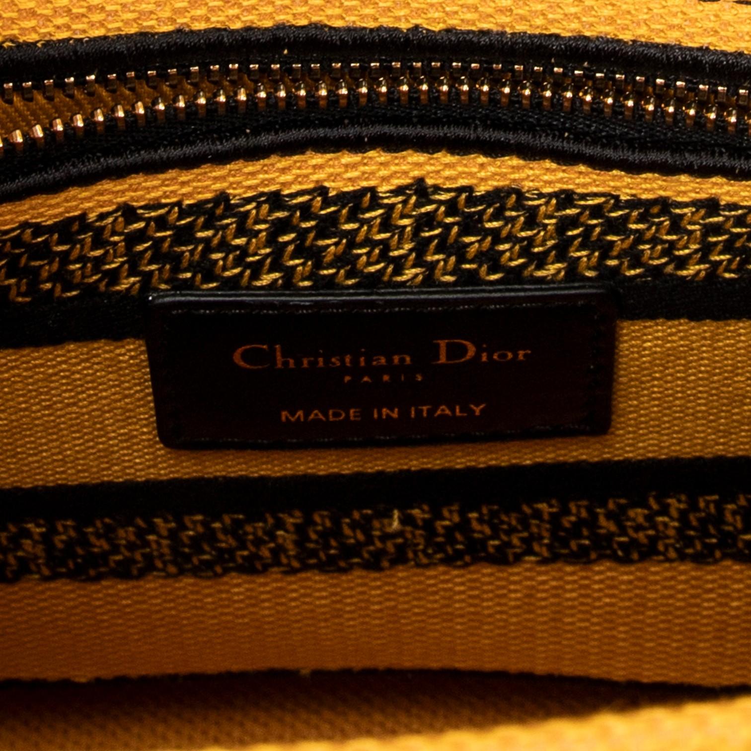 Dior Lady D-Lite Yellow & Green Embroidered Canvas Medium Bag ABC1290