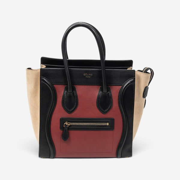 Celine Black/Maroon/Beige Calfskin Leather Micro Luggage Tote Bag ABC3719