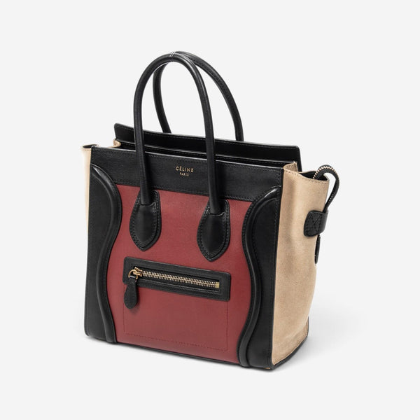 Celine Black/Maroon/Beige Calfskin Leather Micro Luggage Tote Bag ABC3719