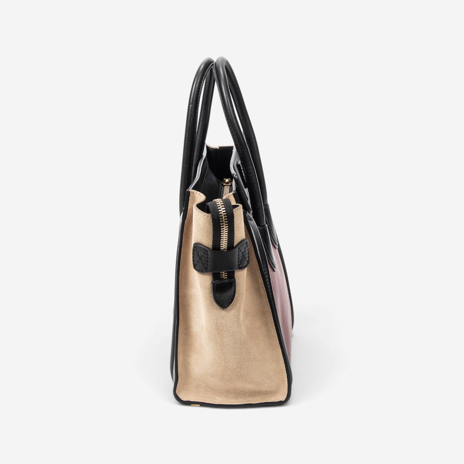 Celine Black/Maroon/Beige Calfskin Leather Micro Luggage Tote Bag ABC3719