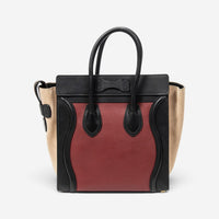 Celine Black/Maroon/Beige Calfskin Leather Micro Luggage Tote Bag ABC3719