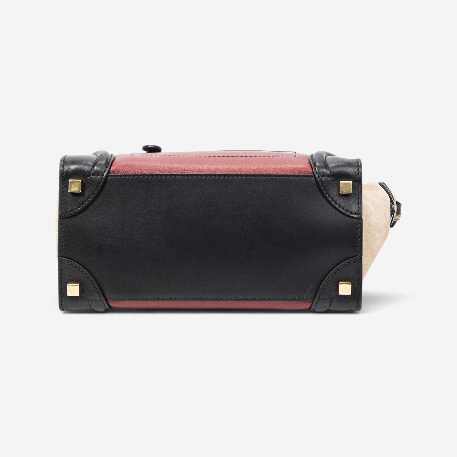 Celine Black/Maroon/Beige Calfskin Leather Micro Luggage Tote Bag ABC3719