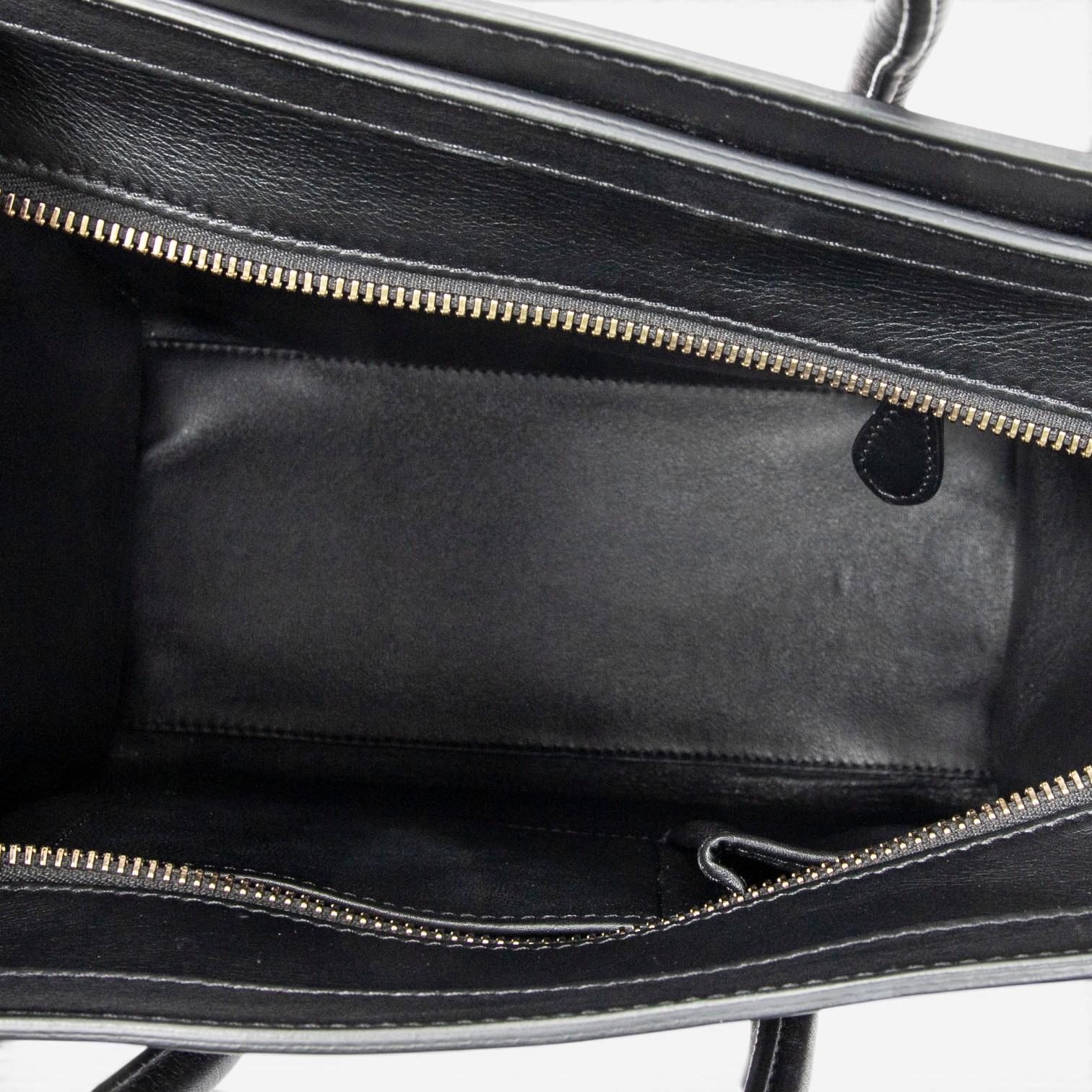 Celine Black/Maroon/Beige Calfskin Leather Micro Luggage Tote Bag ABC3719