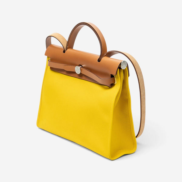 Hermès Herbag Zip Yellow Toile Officier Canvas Leather Bag ABC3734