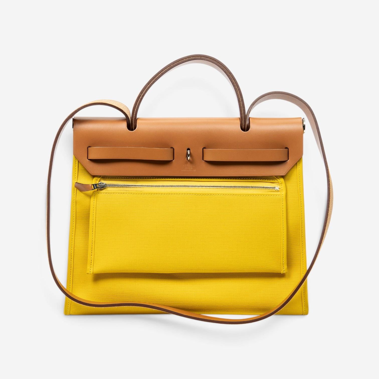 Hermès Herbag Zip Yellow Toile Officier Canvas Leather Bag ABC3734
