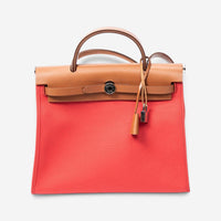 Hermès Herbag Zip Rouge Tomate Toile Officier Canvas Leather Bag ABC4930