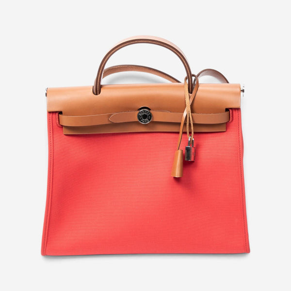 Hermès Herbag Zip Rouge Tomate Toile Officier Canvas Leather Bag ABC4930