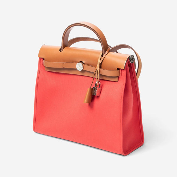 Hermès Herbag Zip Rouge Tomate Toile Officier Canvas Leather Bag ABC4930