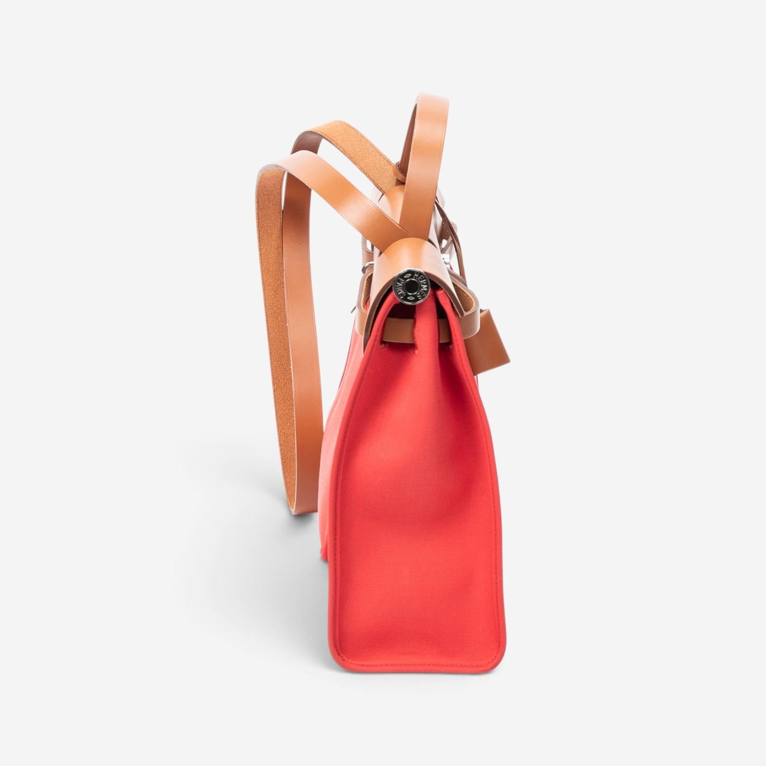 Hermès Herbag Zip Rouge Tomate Toile Officier Canvas Leather Bag ABC4930