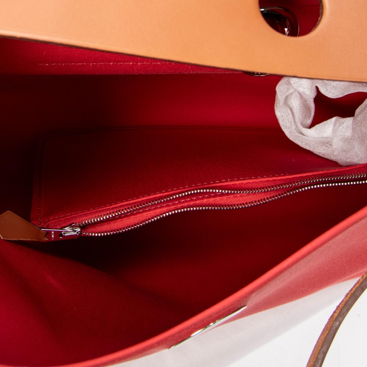 Hermès Herbag Zip Rouge Tomate Toile Officier Canvas Leather Bag ABC4930