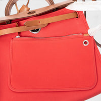 Hermès Herbag Zip Rouge Tomate Toile Officier Canvas Leather Bag ABC4930