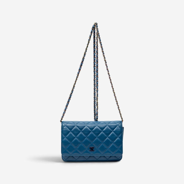 Chanel Classic Blue/Purple Lambskin Leather Chain Wallet ABC6106