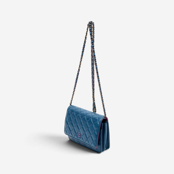 Chanel Classic Blue/Purple Lambskin Leather Chain Wallet ABC6106