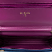 Chanel Classic Blue/Purple Lambskin Leather Chain Wallet ABC6106