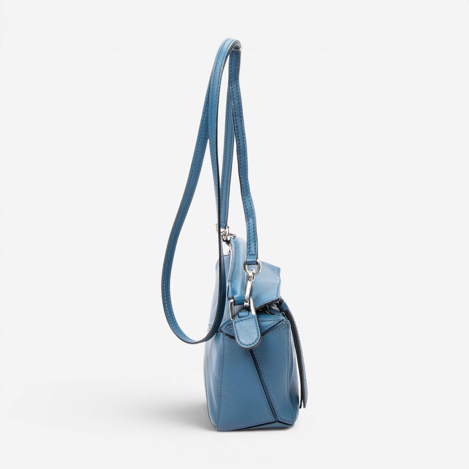Loewe Mini Puzzle Blue Calfskin Leather Crossbody Bag ABC6674