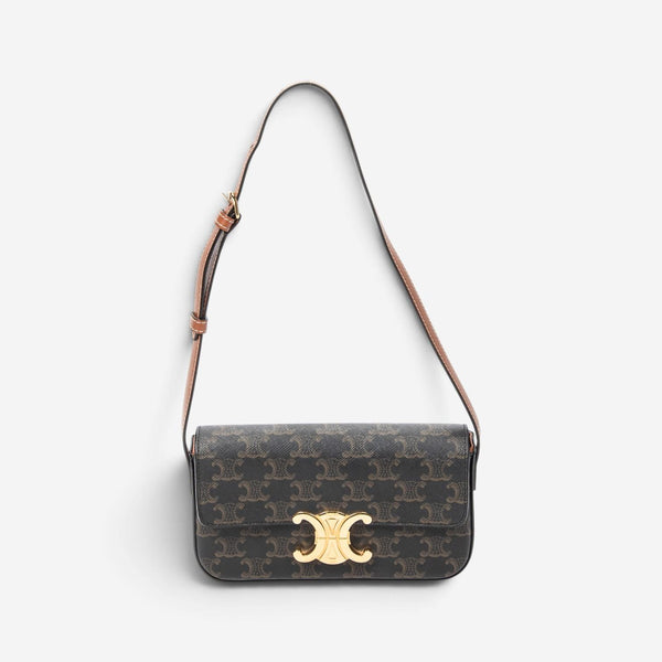 Celine Triomphe Brown/Gray Coated Canvas Claude Shoulder Bag ABC7202