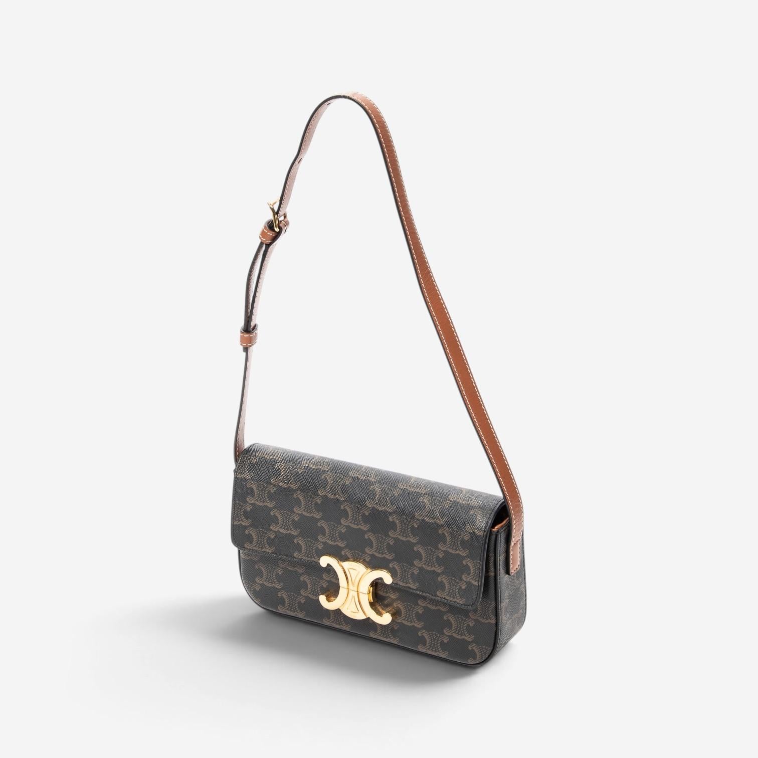 Celine Triomphe Brown/Gray Coated Canvas Claude Shoulder Bag ABC7202