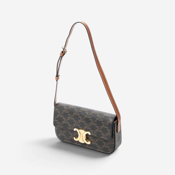 Celine Triomphe Brown/Gray Coated Canvas Claude Shoulder Bag ABC7202