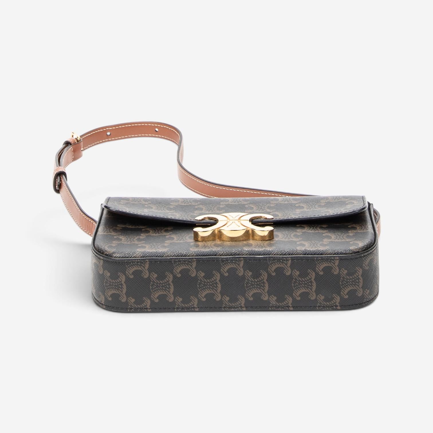 Celine Triomphe Brown/Gray Coated Canvas Claude Shoulder Bag ABC7202