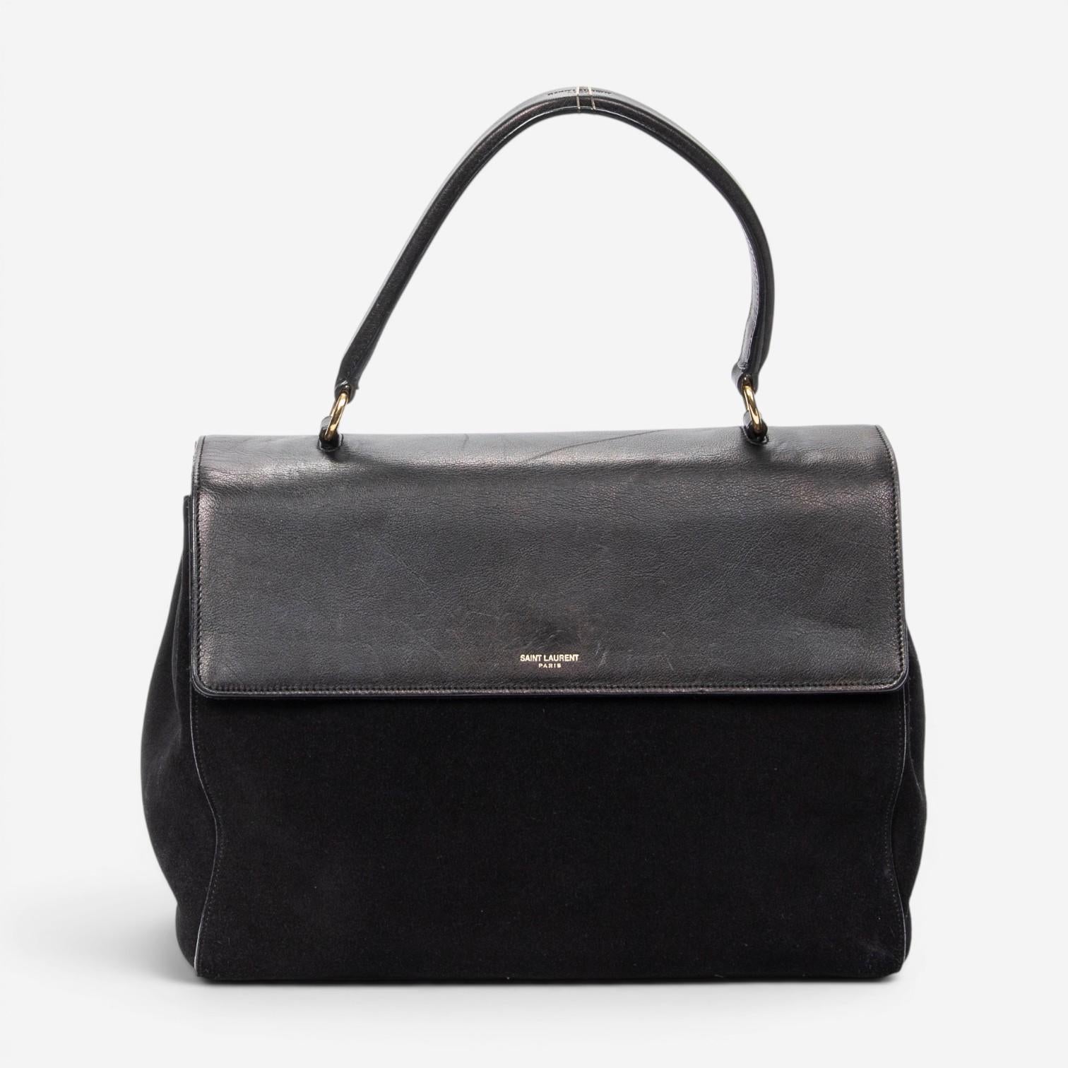 Yves Saint Laurent Moujik Medium Black Suede Leather Top Handle Bag ABC7230