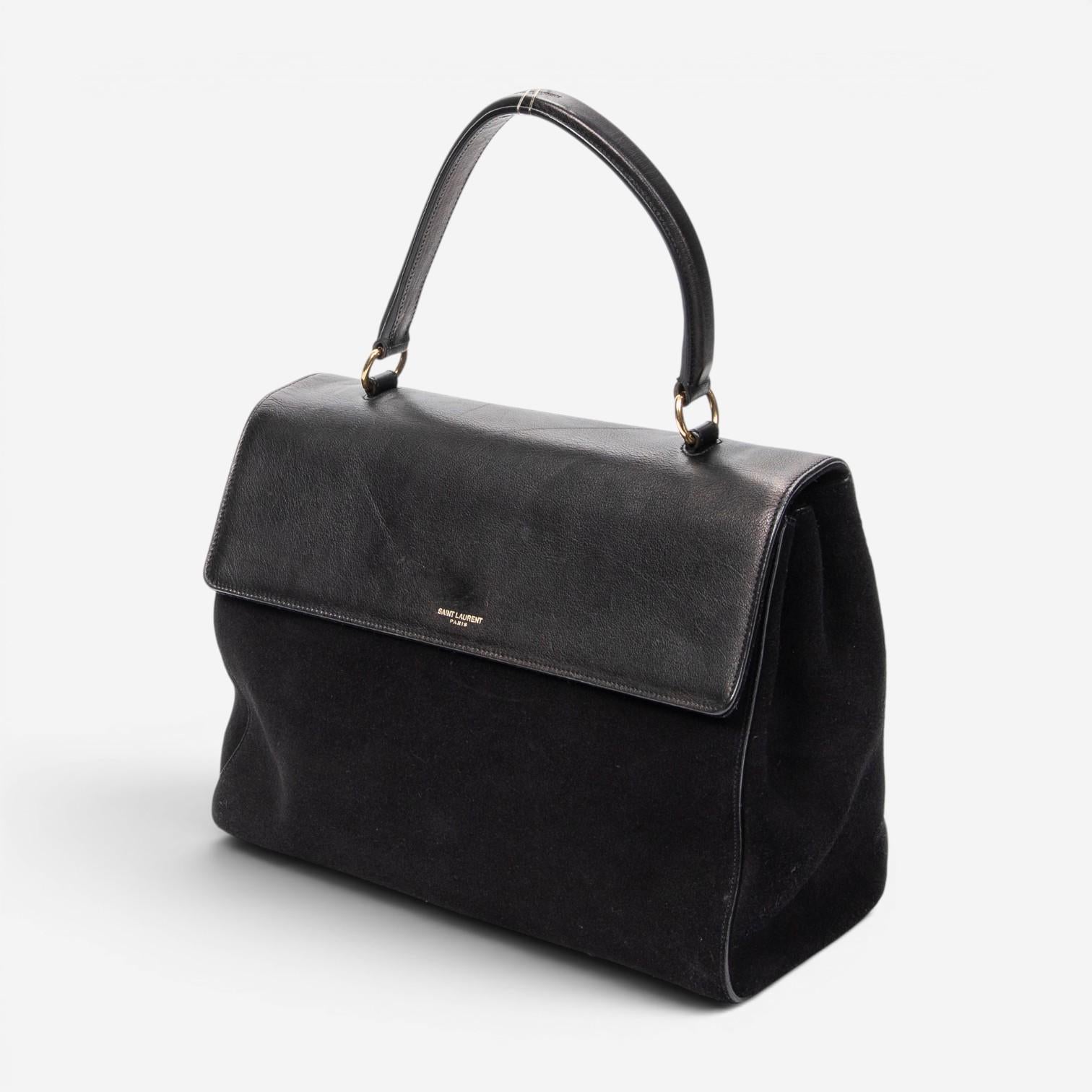 Yves Saint Laurent Moujik Medium Black Suede Leather Top Handle Bag ABC7230