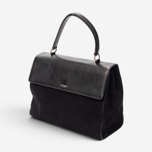Yves Saint Laurent Moujik Medium Black Suede Leather Top Handle Bag ABC7230