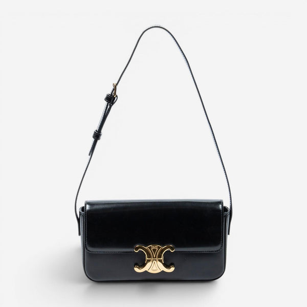 Celine Claude Black Smooth Calfskin Leather Shoulder Bag ABC8336