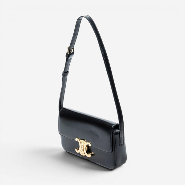 Celine Claude Black Smooth Calfskin Leather Shoulder Bag ABC8336